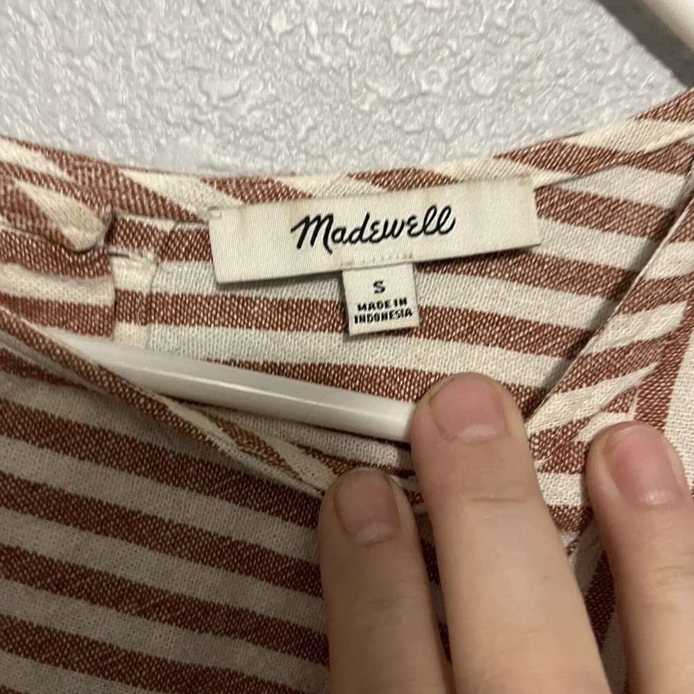 Madewell S Red White Stripe Play Button Back Linen Blend Shift Mini Dress G5305 - Picture 4 of 11